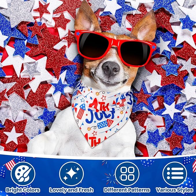 72 Pcs Dog Bandanas Bulk for Summer Adjustable Washable Pet Triangle Scarf Soft Kerchief Bib for Summer Holiday Pet Costume Accessories(Independence Day)