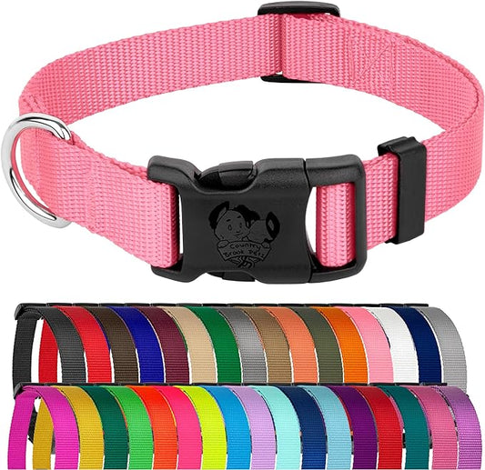 Country Brook Petz - American-Made Dog Collar for Large, Medium, and Small Dogs and Puppies - Deluxe Heavy Duty Nylon in 33 Dazzling Colors (Large, 1 Inch Wide, Pink)