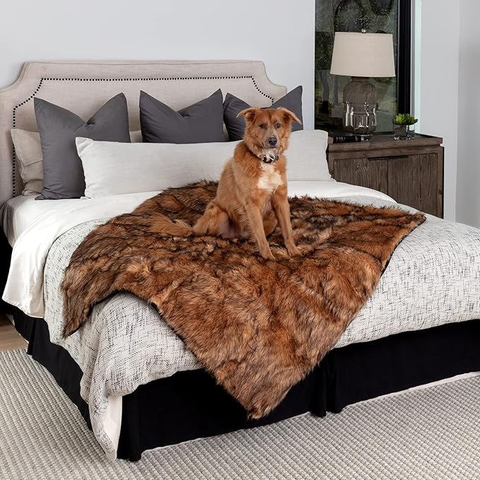 Waterproof Faux Fur Dog Blanket - Waterproof Dog Blanket for Bed, Couch or Dog Crate - Tan [50"x60"]