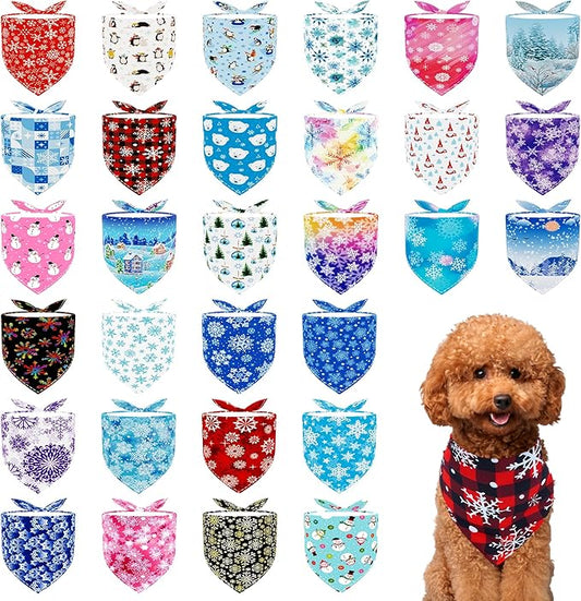 30 Pack Winter Dog Bandanas Bulk for Small Dogs Doggy 18 Inch Dog Bandanas Xs Puppy Cats Breed Adjustable Snow Scarves Grooming S