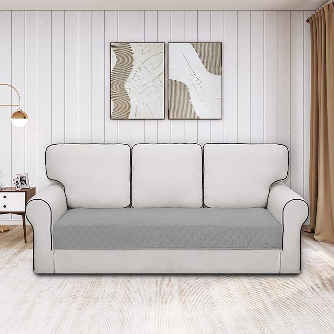 Easy-Going 100% Waterproof Dog Bed Cover Reversible Leak Proof Couch Cover Washable Sofa Cover Furniture Protector Blanket for Pets Kids Children Dog Cat (30x90 Inch, Light Gray/Ivory)