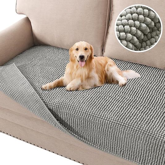 H.VERSAILTEX Plush Chenille Dog Bed Cover Thick Soft Sofa Cover for 3 Cushion Couch Anti Slip Couch Cover Furniture Protector for Dog, Pet, Cat (35" x 82", Dove)