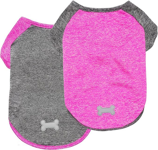 KYEESE 2 Pack Dog Shirts Quick Dry Sleeve Quick Dry Lightweight Stretchy Dog T-Shirts with Reflective Label Puppy Shirts for Small Dogs