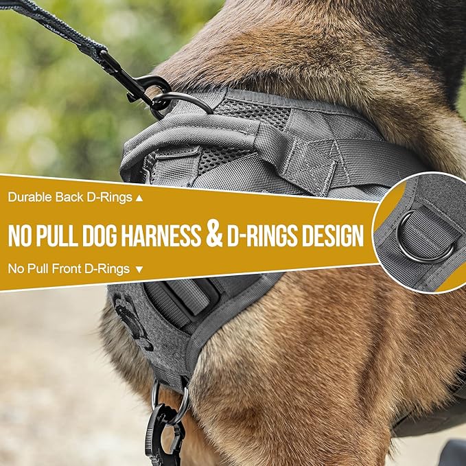 OneTigris Tactical No Pull Dog Harness for Small Dog, Mesh Design Service Dog Vest Breathable Military Dog Molle Vests with Handles, Harness for Walking Hiking Training
