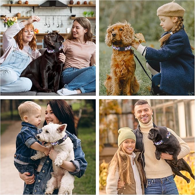 Dog Collar, Cute Floral Puppy Collar for Boys Girls Small Medium Large Dogs, Adjustable Soft Pet Collar Fancy Floral with Quick Release Buckle for Males Females, Floral,XS