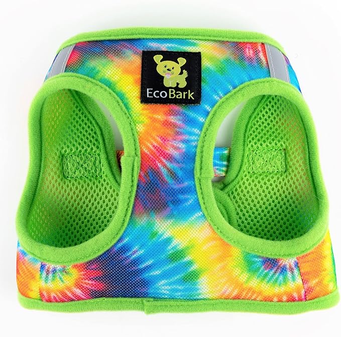 EcoBark Teacup Dog Harness - Step in Dog Harness for Tiny and Toy Breed Dogs - Reflective and Adjustable - No Pull Tiny Halter Harness Vest - Soft Mesh Mini Chest Body Harness (Tie Dye, XXS)