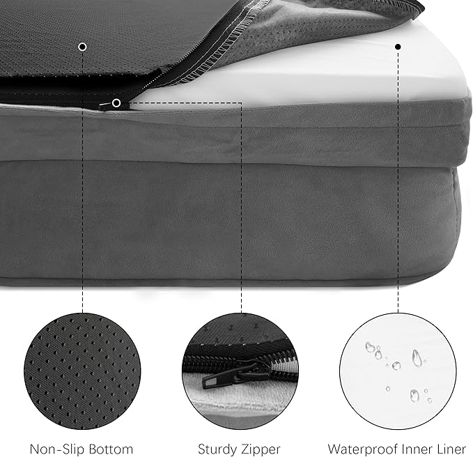 Orthopedic Dog Bed with Sides - Dog Sofa Beds for Medium Dogs, Supportive Foam Pet Couch Bed with Washable Removable Cover, Waterproof Lining and Non-Slip Bottom, Grey - M