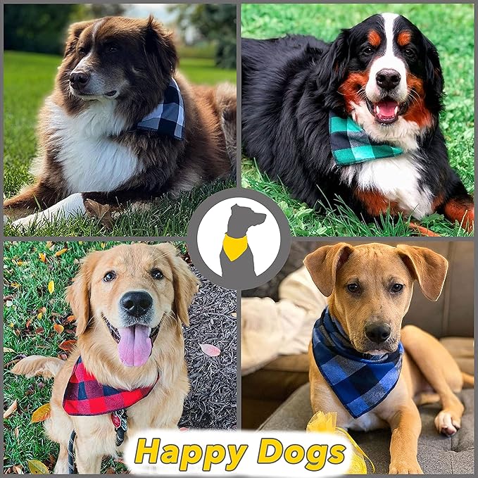 Dog Bandana 4 Pack - Dog Bandanas Boy, Girl, Premium Durable Soft Lightweight Fabric, Buffalo Plaid Scarf for Small Dogs, Cats Pets, Black and White, Red, Green, Blue, Small