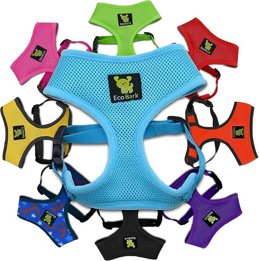 EcoBark Dog Harness - Eco-Friendly Max Comfort Harnesses - Luxurious Soft Mesh Halter - Over The Head Harness Vest- No Pull and No Choke for Small, Toy Breed, and Teacup Dogs (XS, Baby Blue)