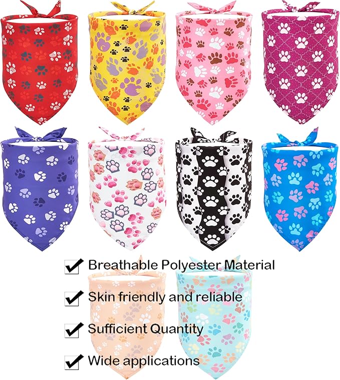 10PCS Big Dog Bandanas Large Breed Paw Print for Extra Large XL XXL Triangle Bibs Head Scarves for Boys Girls Grooming Accessories Costume