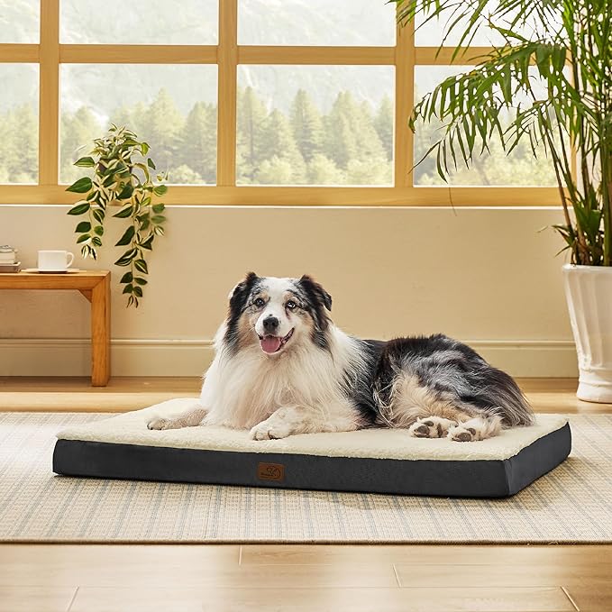 Bedsure XL Dog Bed for Crate - Large Orthopedic Waterproof Pet Beds with Removable Washable Cover, Egg Crate Foam Crate Mat, Suitable for Pet Up to 90 lbs