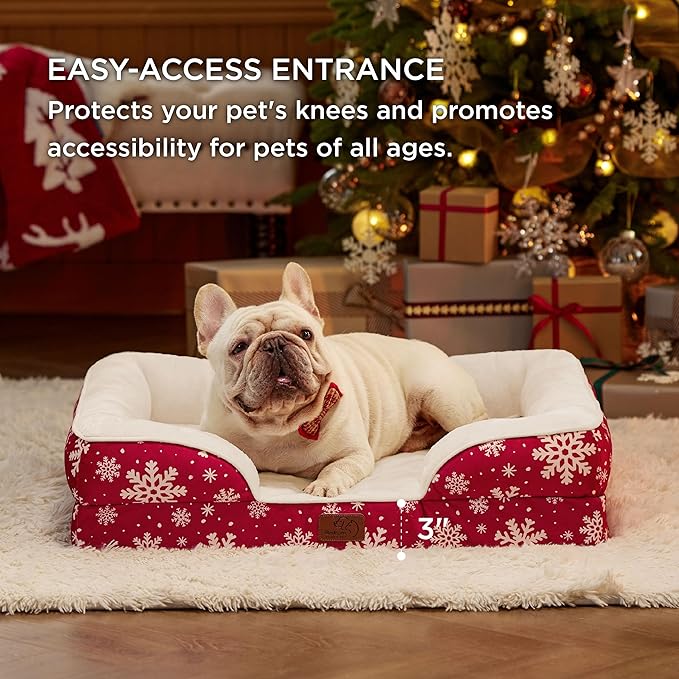 Bedsure Orthopedic Dog Bed for Medium Dogs - Waterproof Dog Sofa Beds Medium, Pet Couch Bed with Removable Washable Cover, Waterproof Lining and Nonskid Bottom, Red Blizzard