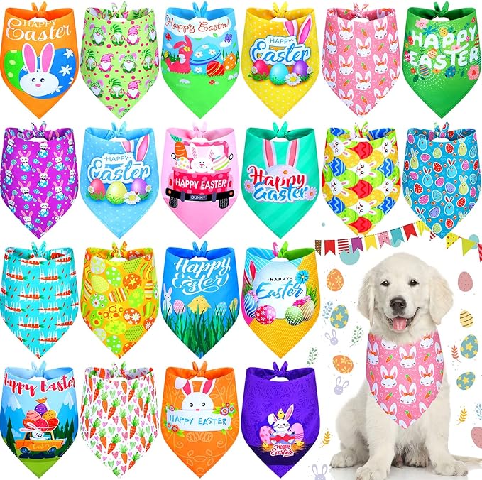 20 Pcs Easter Dog Bandana Pet Scarf Washable Triangle Bibs Shamrock Scarfs Adjustable Pet Triangle Washable Kerchief for Easter Dogs Cats