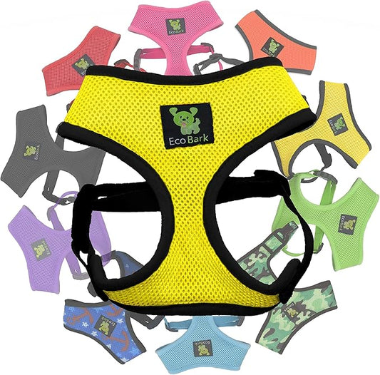 EcoBark Dog Harness - Eco-Friendly Max Comfort Harnesses - Luxurious Soft Mesh Halter - Over The Head Harness Vest- No Pull and No Choke for Puppy, Small Breeds & Medium Dogs (Large, Yellow)