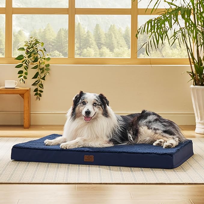 Bedsure XL Dog Bed for Crate - Large Orthopedic Waterproof Pet Beds with Removable Washable Cover, Egg Crate Foam Crate Mat, Suitable for Pet Up to 90 lbs
