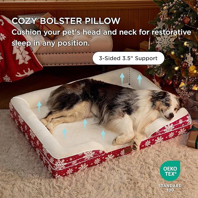 Bedsure Orthopedic Dog Bed for Extra Large Dogs - XL Washable Dog Sofa Beds Large, Pet Couch Bed with Removable Washable Cover, Waterproof Lining and Nonskid Bottom, Red Blizzard