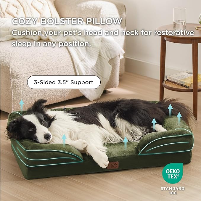 Bedsure Orthopedic Dog Beds Large Sized Dog - Washable Large Dogs Bed Waterproof, Big Comfort Pet Couch with Washable Removable Cover, Supportive Foam Pets Sofa with Nonskid Bottom, Winter Moss