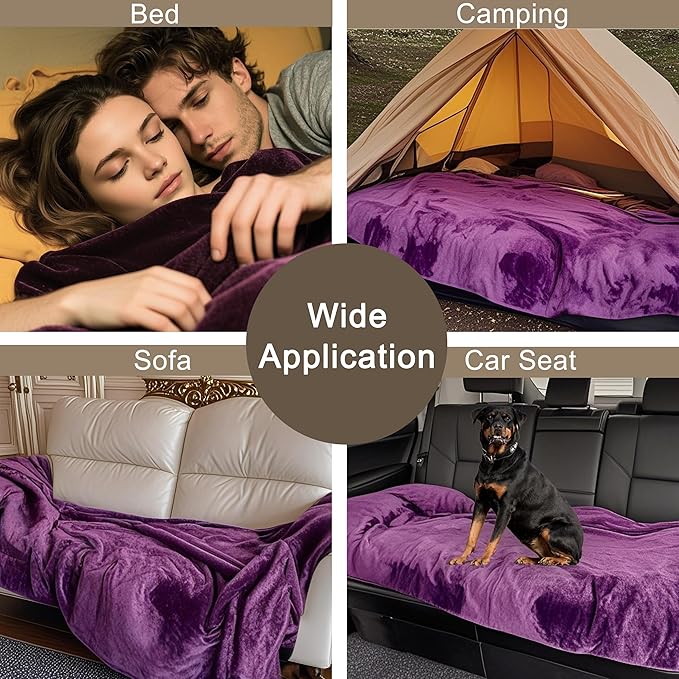 gogobunny Waterproof Bed Blanket, Reversible Sherpa Fleece Throw Blanket for Dog Puppy Cat, Furniture Cover Protects Bed Couch Sofa from Liquid Pee and Pet Fur (Dark Purple, 60x80 inches)