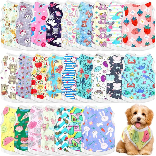 Paterr 25 Pcs Dog Shirts Printed Puppy Clothes Breathable Cartoon T Shirt for Dog Soft Puppy Clothing Lovely Pet Shirts Outfits for Pet Dogs Cats Summer Party Holiday, 25 Styles (Size: M)