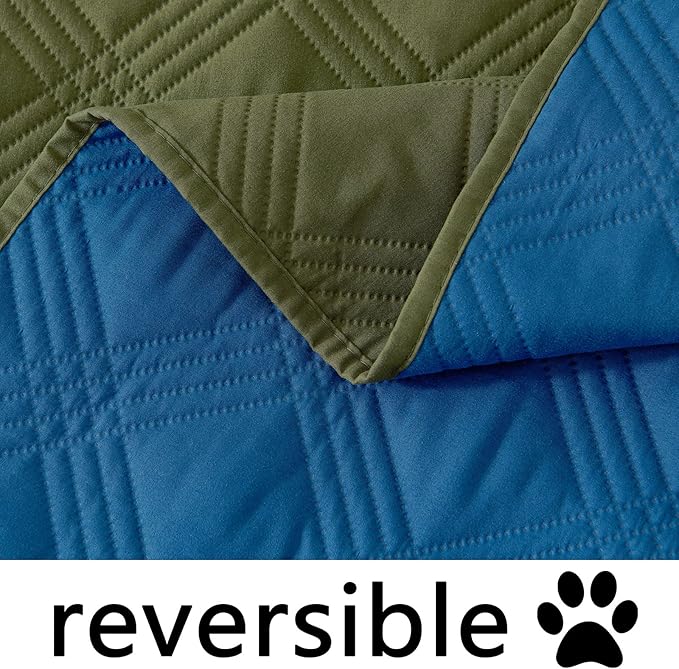 hyha Waterproof Dog Blanket, Reversible Pet Bed Blanket, Soft Sofa Couch Cover for Dogs Washable, Waterproof Pet Couch Covers for Sofa Puppy Cats Furniture Protector(52"x82", Green/Navy Blue)