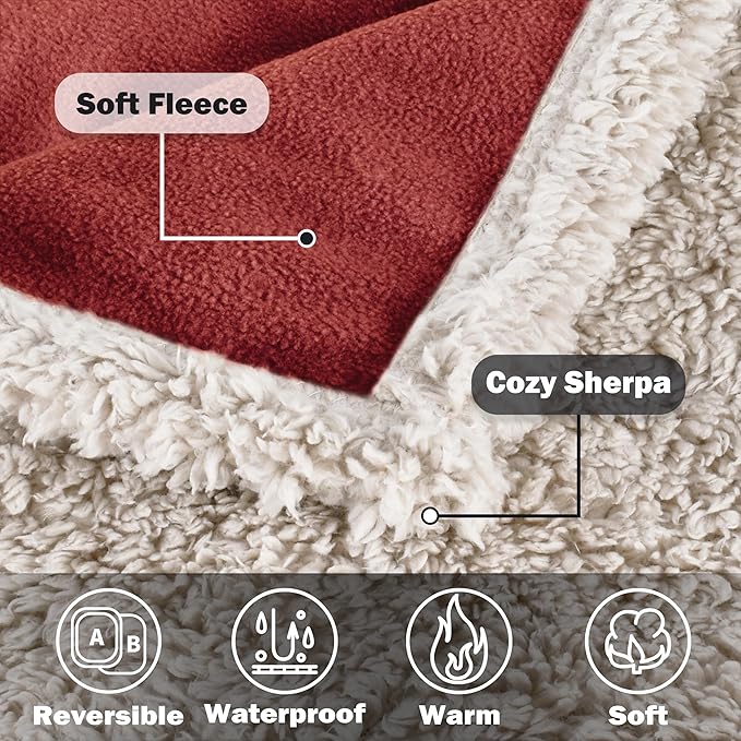 Kritter Planet Waterproof Bed Blanket for Pet, Reversible Sherpa Fleece Protector Couch Cover for Pets, Liquid Proof Furniture Protector for Medium Large Dogs