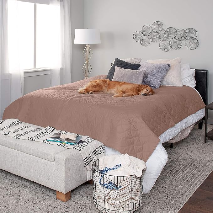 Furhaven Waterproof & Non-Slip Twin Size Mattress Cover Protector for Dogs & Cats, Washable, For Beds, Couches, & Car Seats - Quilted Twill Blanket Mattress Cover - Brownstone, Small/Twin Size