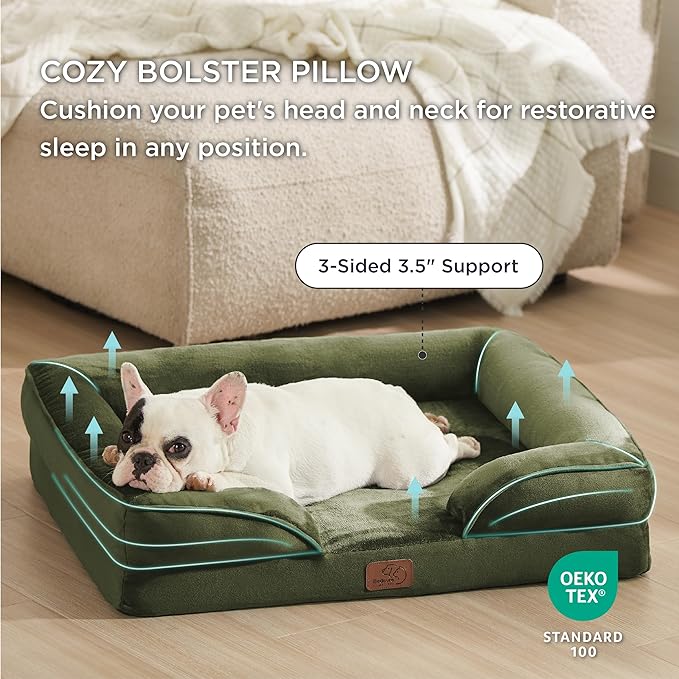 Bedsure Orthopedic Dog Bed for Medium Dogs - Waterproof Dog Sofa Beds Medium, Supportive Foam Pet Couch Bed with Removable Washable Cover, Waterproof Lining and Nonskid Bottom, Winter Moss