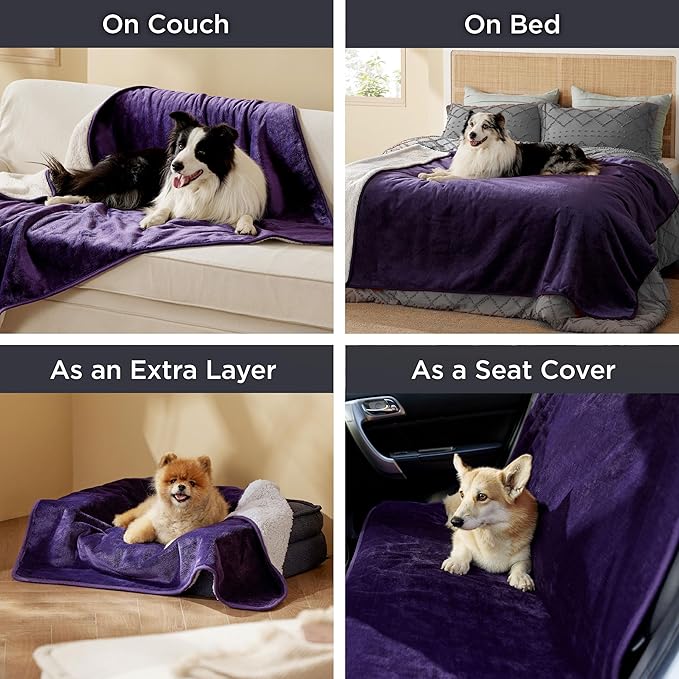 Bedsure Waterproof Dog Blankets for Medium Dogs - Medium Cat Blanket Washable for Couch Protection, Sherpa Fleece Puppy Blanket, Soft Plush Reversible Throw Furniture Protector, 30"X40", Eggplant