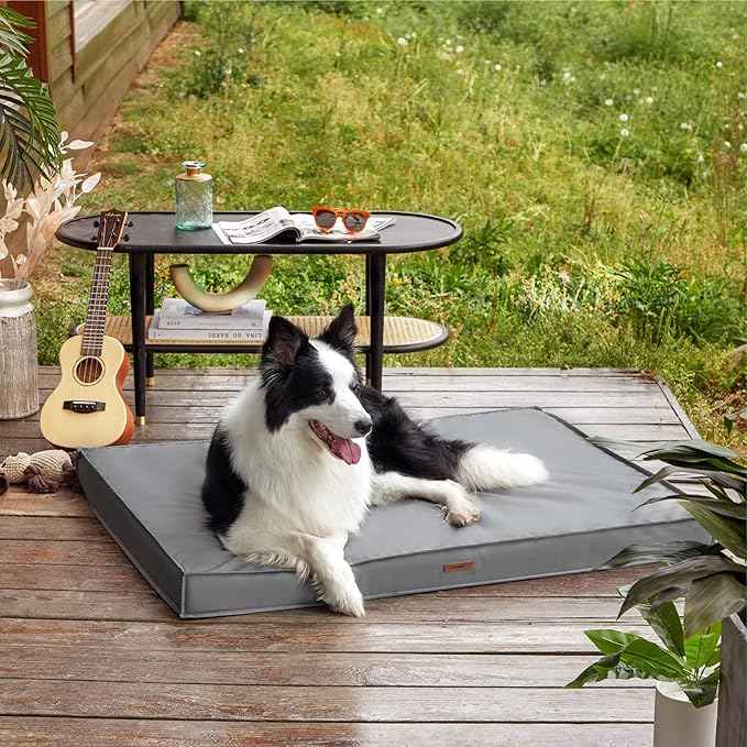 Lesure Outdoor Waterproof Dog Bed for Crate, Orthopedic Egg Crate Foam Pet Bed with Oxford Fabric Surface and Removable and Durable Cover, Machine Washable, 35''x22'', Grey