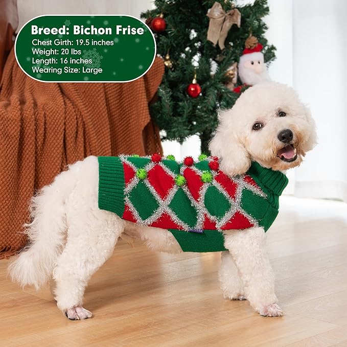 cyeollo Dog Christmas Sweater Turtleneck Dog Sweaters for Small Dogs Girl Xmas Knitted Pullover Puppy Dog Clothes Soft Holiday Outfit, Green Small