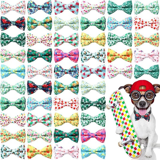 50 Pieces Summer Collar Dog Bow Ties Hawaiian Dog Collar Accessories for Dogs Bow Ties Attachment with Elastic Bands Dog Collar Detachable Charms for Dogs Collar Accessories Summer Hawaiian Costume