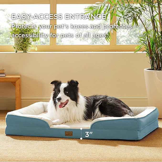 Bedsure Orthopedic Dog Beds Large Sized Dog - Washable Large Dogs Bed Waterproof, Big Comfort Pet Couch with Washable Removable Cover, Supportive Foam Pets Sofa with Nonskid Bottom, Coastal Shade Blue