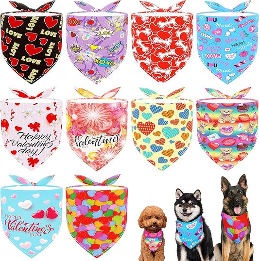 10PCS Valentines Day Dog Bandanas with Heart Lip Rose Love Print for Small XS Breed Dog Triangle Bibs Scarves for Boys and Girls Holiday Grooming Accessories