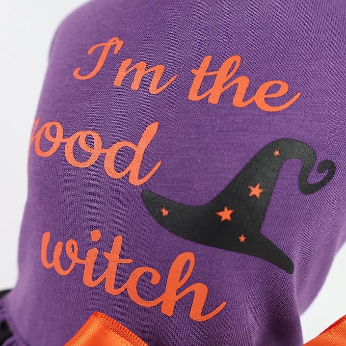 Fitwarm 100% Cotton I'm The Good Witch Halloween Dog Costume Puppy Dress Doggie Party One Piece with Bowknot Pumkin Bat Pet Vest Shirt Holiday Cat Outfits Purple XX-Small