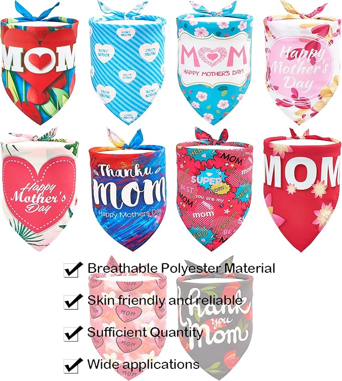 10PCS Mother’s Day Dog Bandanas for Extra Large XL XXL Triangle Bibs Head Scarves for Boys Girls Grooming Accessories Costume