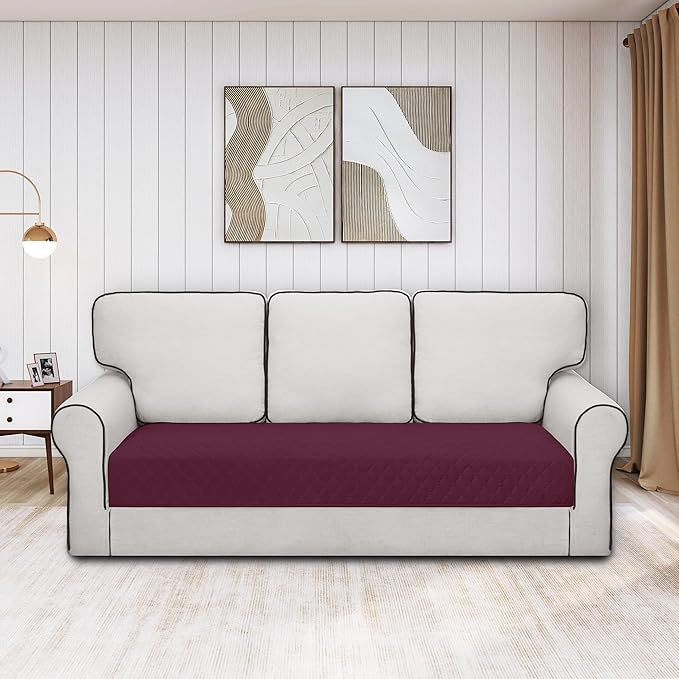 Easy-Going 100% Waterproof Dog Bed Cover Reversible Leak Proof Couch Cover Washable Sofa Cover Furniture Protector Blanket for Pets Kids Children Dog Cat (30x70 Inch, Wine/Beige)