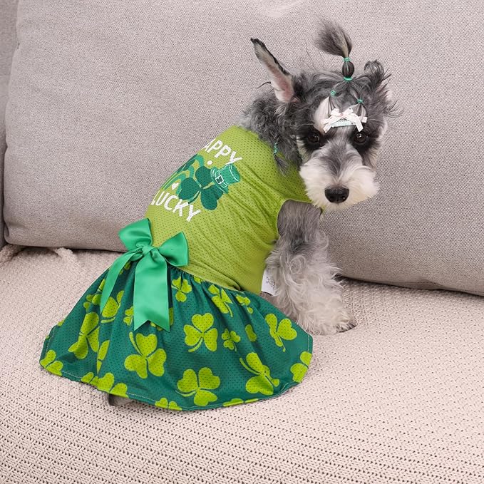 CuteBone Dog Mesh Dress St.Patrick's Day Puppy Sundress Pet Outfit Summer Fashion for Small Dogs Girl Cat Clothes BF42XXS-D