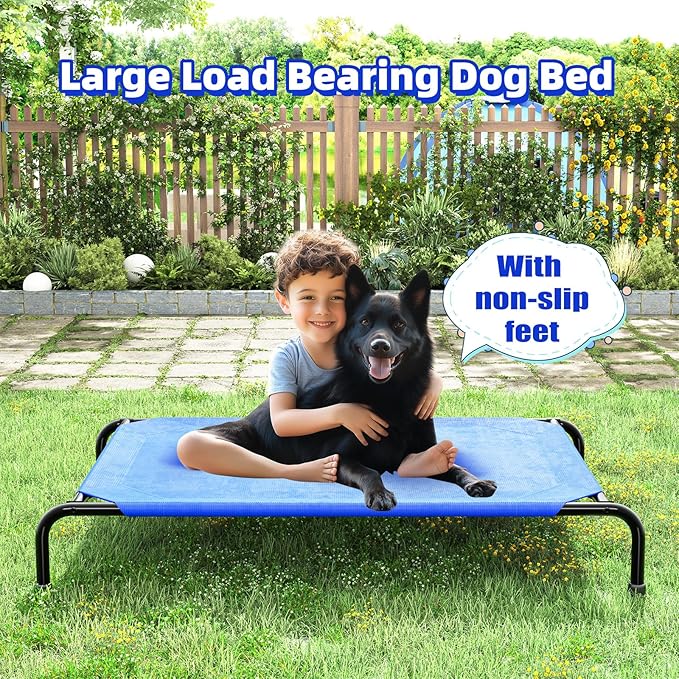 Simple Trending Raised Bed for Extra Large Dog, Waterproof XL Pet Cot, Breathable Big Bed Load 400lb, Blue