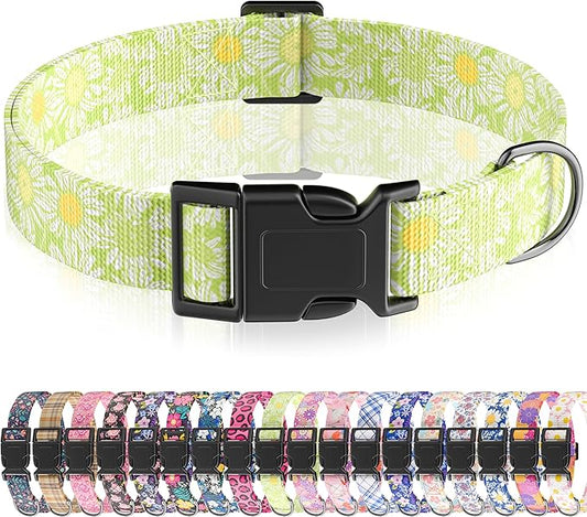 Dog Collar, Daisy Floral Puppy Collar for Boys Girls Small Medium Large Dogs, Adjustable Soft Pet Collar Fancy Floral with Quick Release Buckle for Males Females, Light Green Daisy,XS
