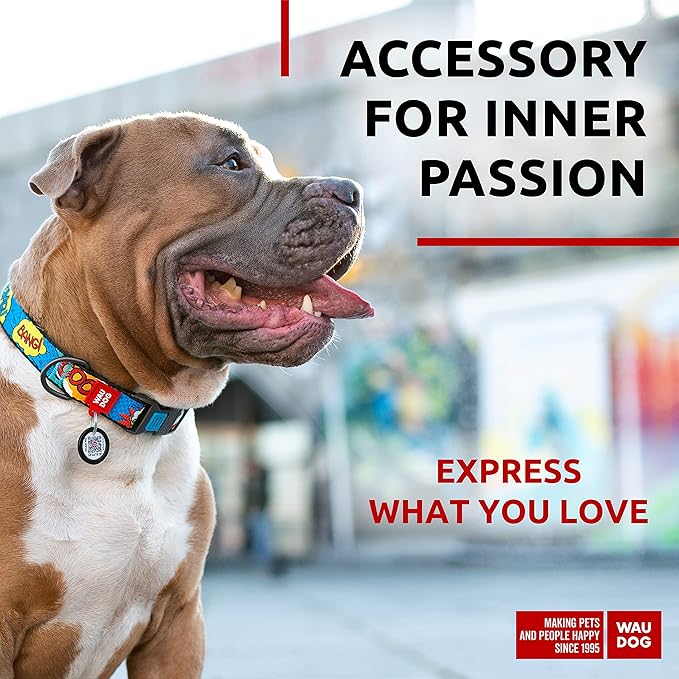 WAUDOG Nylon Dog Collar - Adjustable Dog Collar for Large Dogs, Small & Medium Dogs - Breakaway Puppy Collars for Large Breed Dogs - Boy & Girl Dog Collars with Durable Plastic Buckle and QR Dog Tag