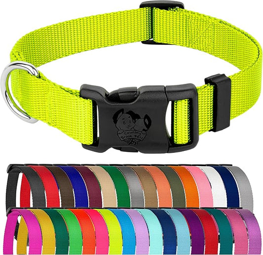 Country Brook Petz - American-Made Dog Collar for Large, Medium, and Small Dogs and Puppies - Deluxe Heavy Duty Nylon in 33 Dazzling Colors (2XS, 3/8 Inch Wide, Hot Yellow)