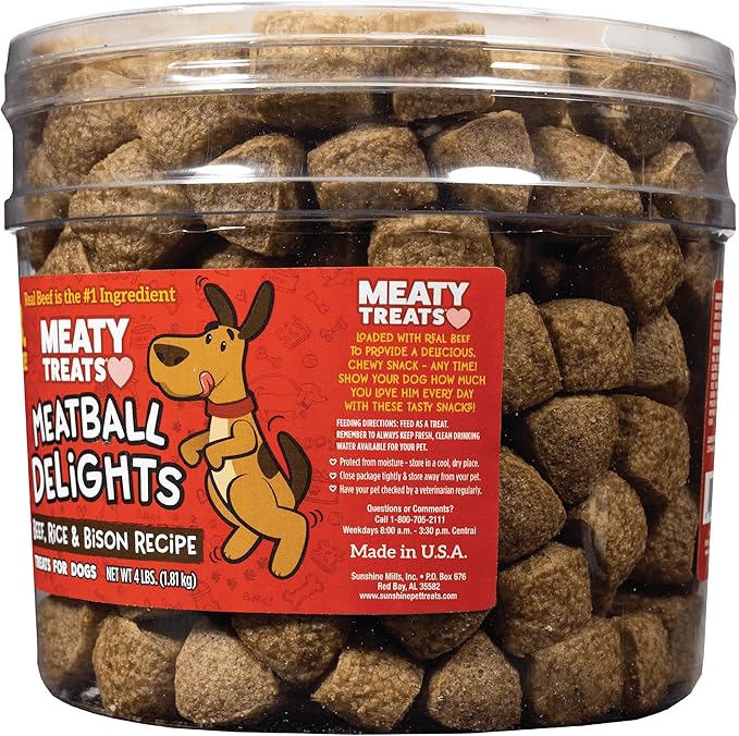 Meaty Treats Meatball Delights Beef, Rice, and Bison Recipe Meatballs Dog Treats, 4 lb Tub