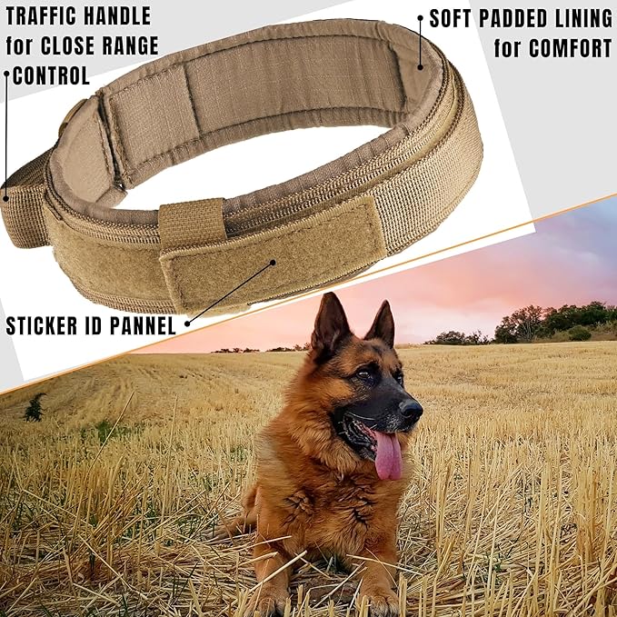 ADITYNA Tactical Dog Collar for Extra-Large Dogs - Soft Padded, Heavy Duty, Adjustable Big Collar with Handle for Training and Walking