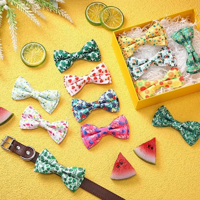 50 Pieces Summer Collar Dog Bow Ties Hawaiian Dog Collar Accessories for Dogs Bow Ties Attachment with Elastic Bands Dog Collar Detachable Charms for Dogs Collar Accessories Summer Hawaiian Costume
