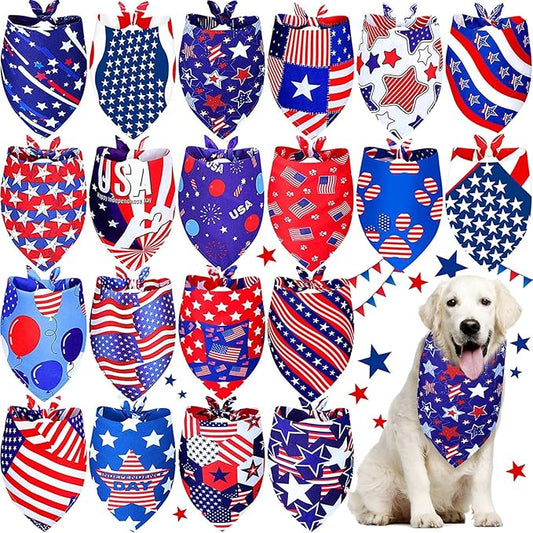 Eccliy 20 Pcs 4th of July Dog Bandanas for Pets Memorial Day Dog Bandanas Gifts Independence Day Pet Scarf Washable Triangle Bibs American Flag Patriotic Adjustable Pet Kerchief for Cat