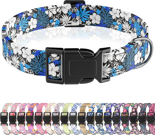 Dog Collar, Cute Floral Puppy Collar for Boys Girls Small Medium Large Dogs, Adjustable Soft Pet Collar Fancy Floral with Quick Release Buckle for Males Females, Blue Floral,XS