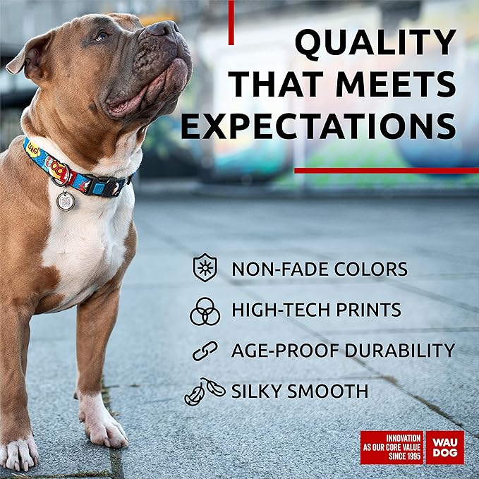 WAUDOG Nylon Dog Collar - Adjustable Dog Collar for Large Dogs, Small & Medium Dogs - Breakaway Puppy Collars for Large Breed Dogs - Boy & Girl Dog Collars with Durable Plastic Buckle and QR Dog Tag