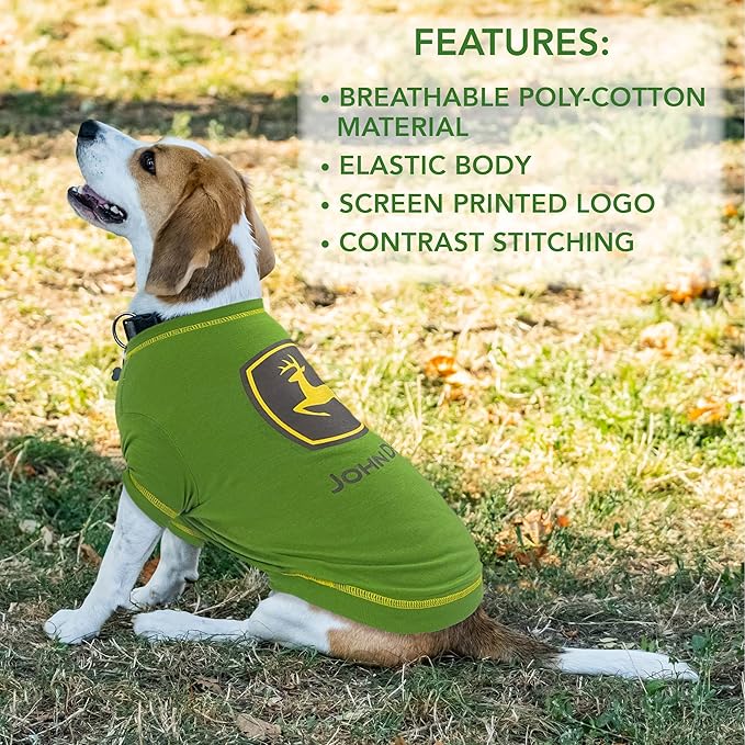 Pets First John Deere Dog T-Shirt, Medium. Warm Pet Clothing for Pets. Soft, Comfortable, Durable Pet Shirt. Best Dog Shirt Jacket Polo Costume Licensed with John Deere Theme/Logo, Green (JOD-4014-MD)