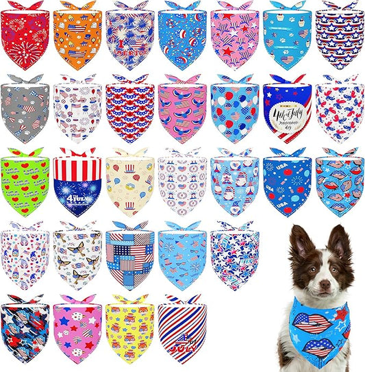30 Pack Independence Day Dog Bandanas Bulk for Large Dogs Breed 33 Inch 4th of July Extra Large Dog Bandanas XL Patriotic Dogs Bandana Grooming L