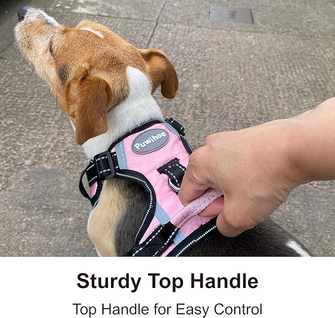 No Pull Dog Harness, Reflective Walking Dog Harness with Easy Control Handle and Front & Back Clips,Adjustable Breathable Soft Padded Dog Vest Harness for Large Medium Small Dogs,Pink,S